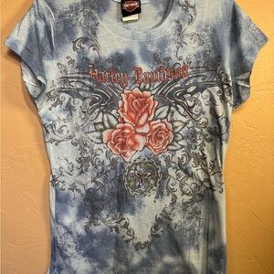 Harley-Davidson Blue and Red Floral Tee